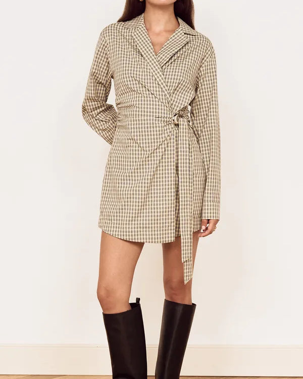 MINKPINK MILA WRAP COTTON PLAID DRESS - CHECK