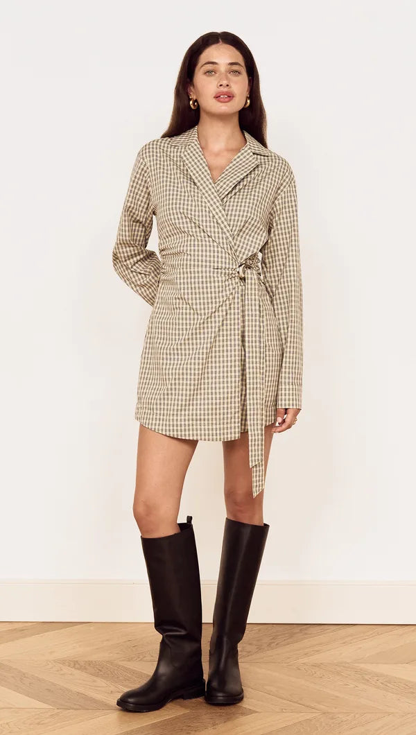 MINKPINK MILA WRAP COTTON PLAID DRESS - CHECK