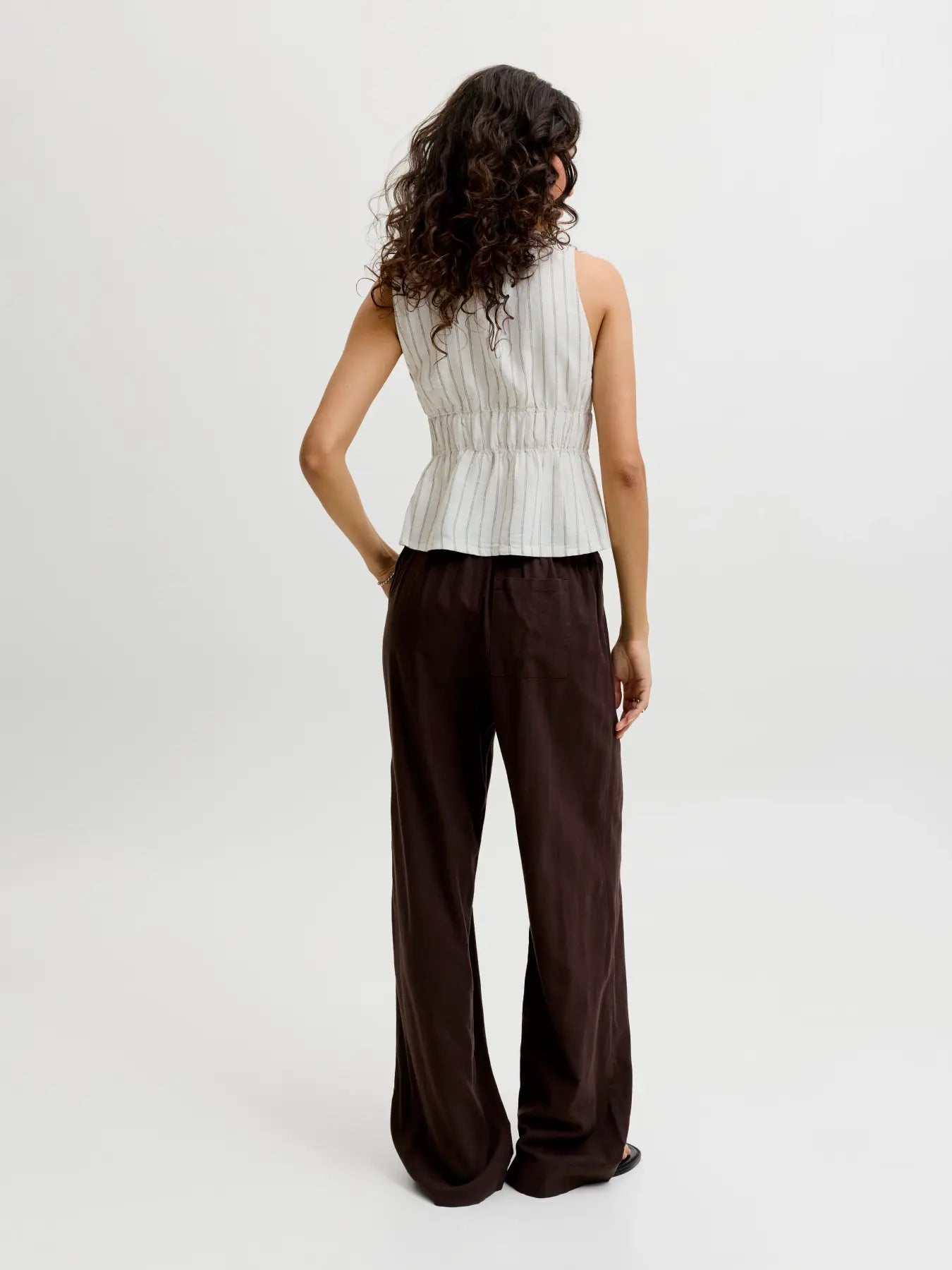 JJXX ALMIRA LINEN TIE TOP - BLANC STRIPES