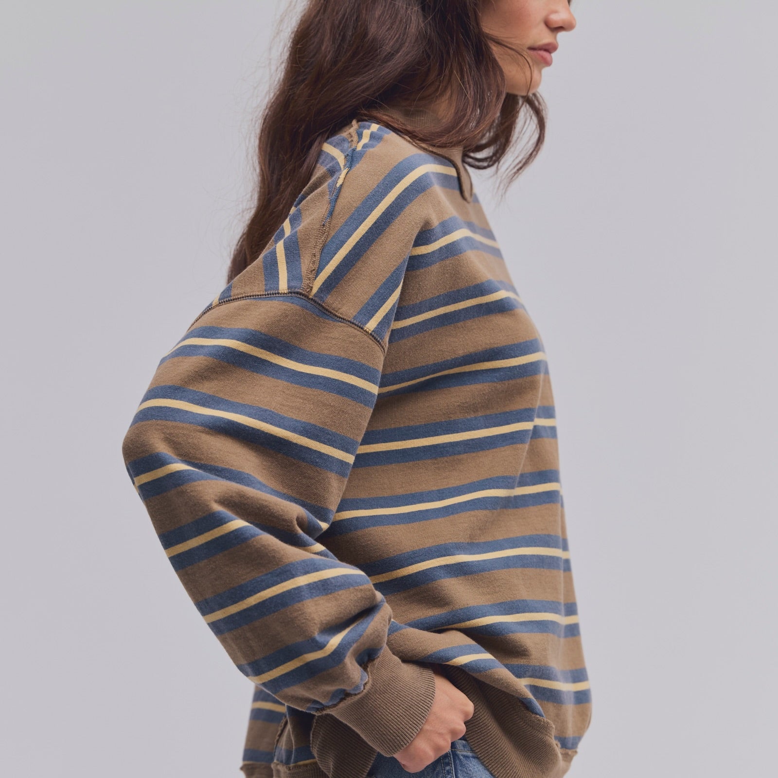 FREE PEOPLE PALM SPRING TURTLE PULLOVER - ARMY COMBO