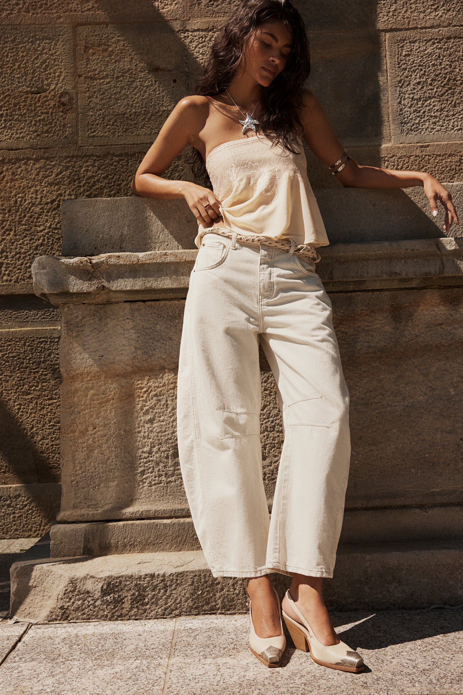 FREE PEOPLE BRAYDEN SLINGBACK HEELS - BONE LEATHER