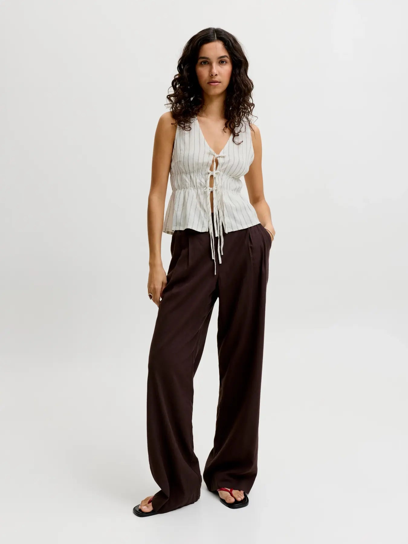 JJXX ALMIRA LINEN TIE TOP - BLANC STRIPES