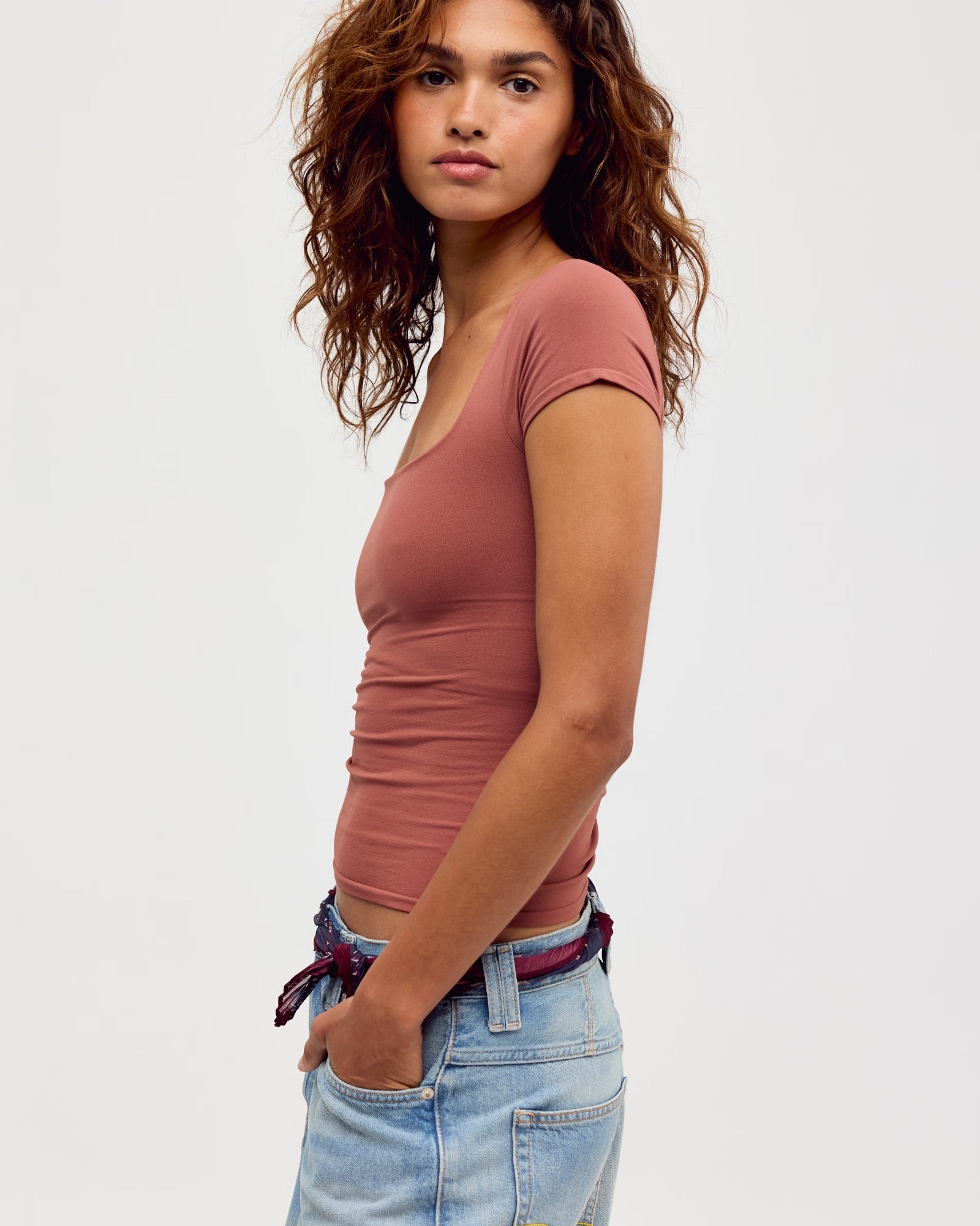 FREE PEOPLE CLEAN SUNFADE LINES BABY TEE - CEDAR WOOD