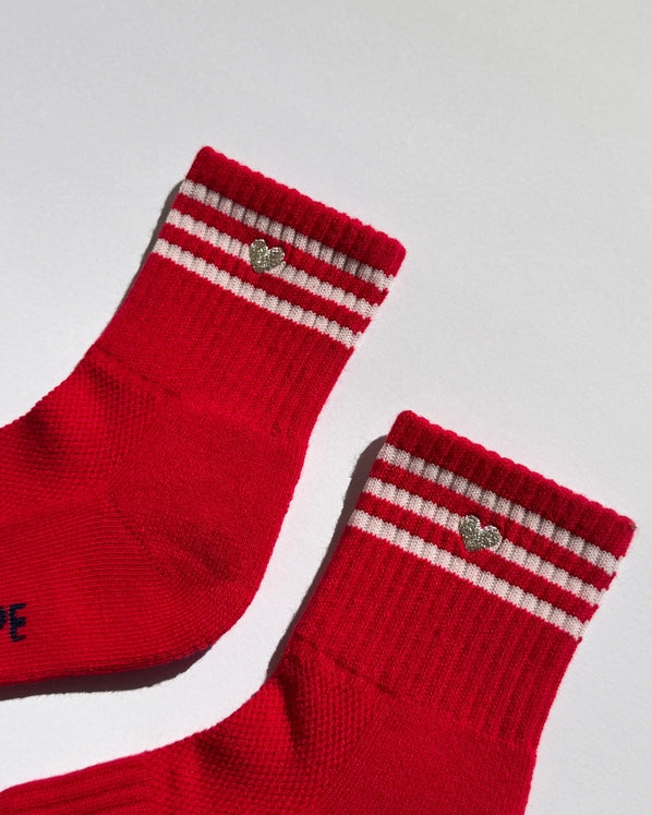 LE BON SHOPPE EMBROIDERED GIRLFRIEND SOCKS - SCARLET