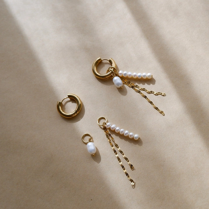 LILY HOOP PEARL DANGLES - GOLD