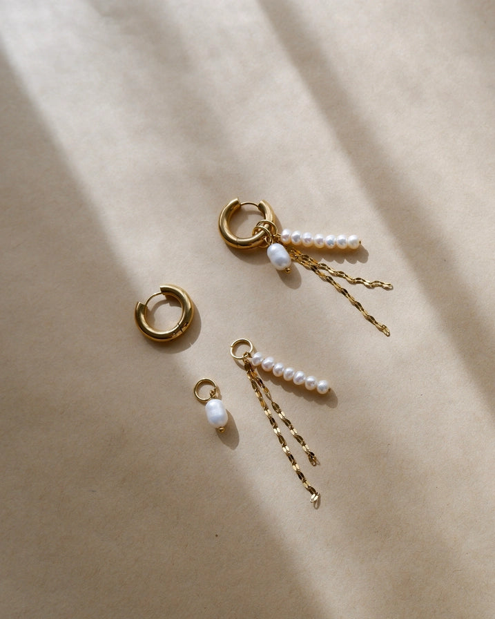 LILY HOOP PEARL DANGLES - GOLD