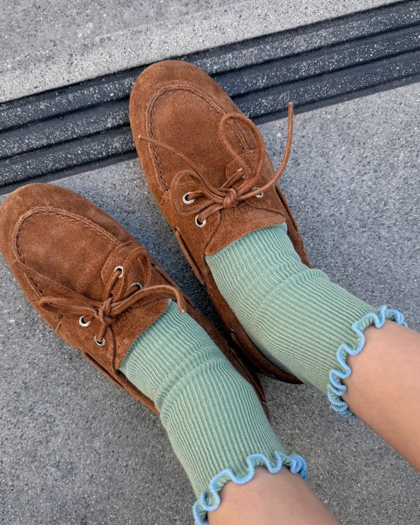 LE BON SHOPPE RUFFLED MODAL SOCKS - SEA GLASS / POWDER BLUE