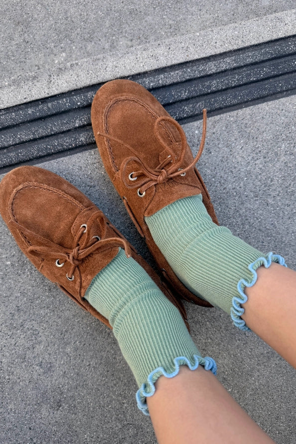 LE BON SHOPPE RUFFLED MODAL SOCKS - SEA GLASS / POWDER BLUE