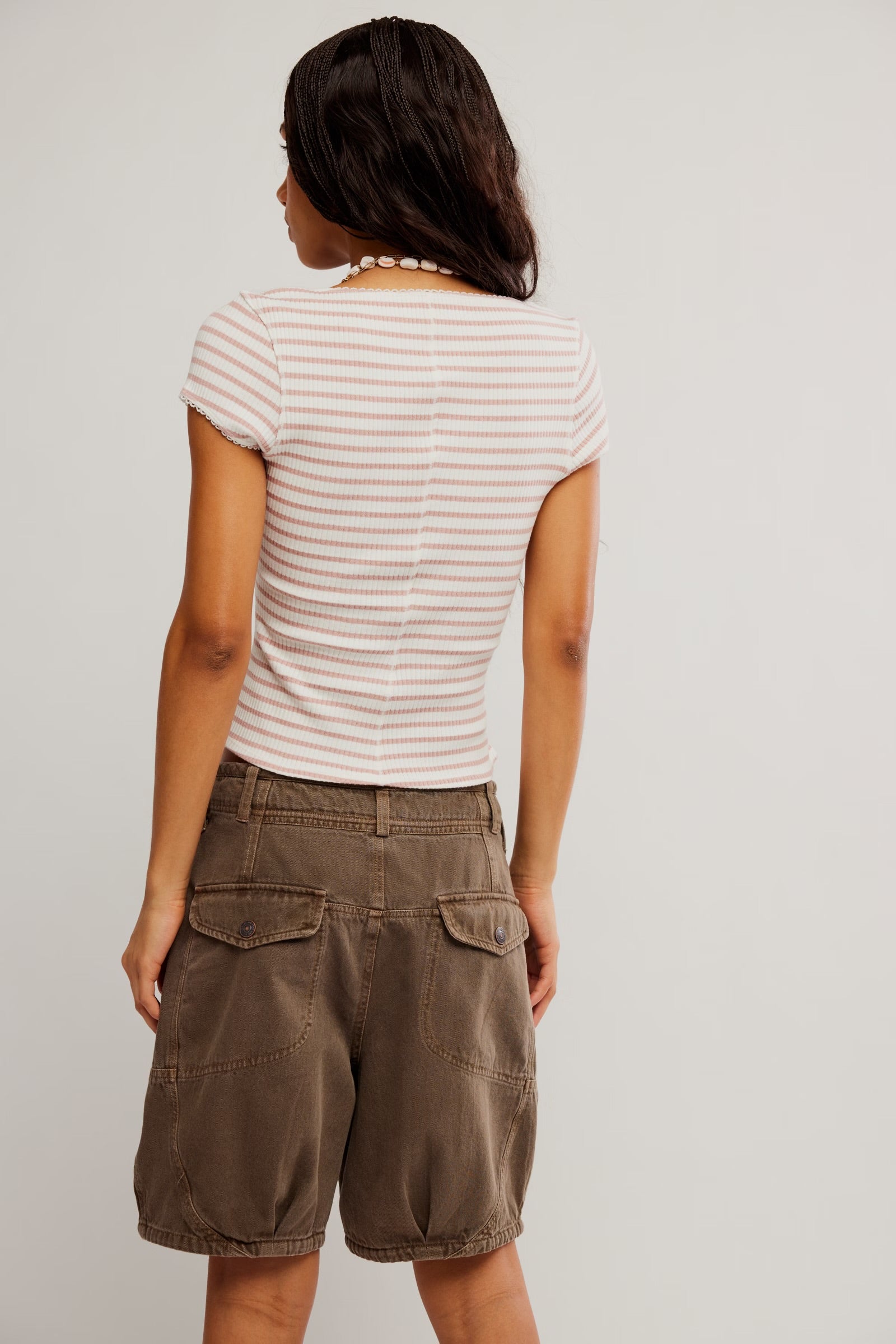 FREE PEOPLE MOST WANTED STRIPED CARDI - MAUVE IVORY