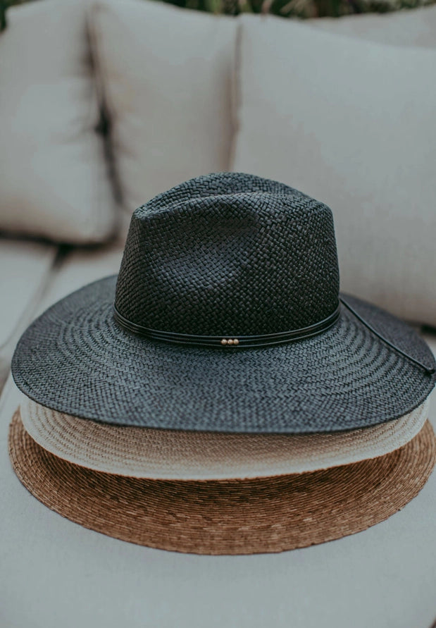 WEST VON LUNA PAPER STRAW HAT - BLACK