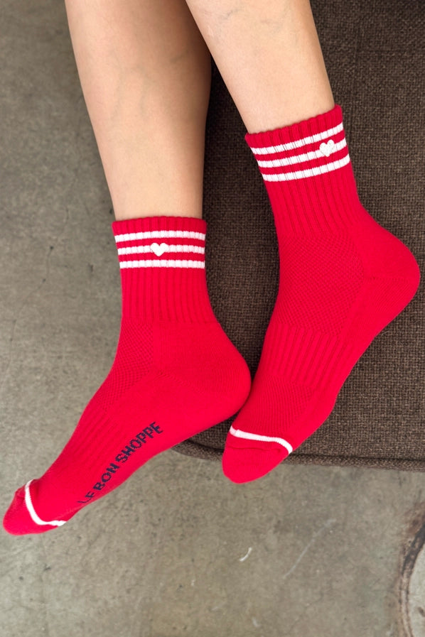 LE BON SHOPPE EMBROIDERED GIRLFRIEND SOCKS - SCARLET