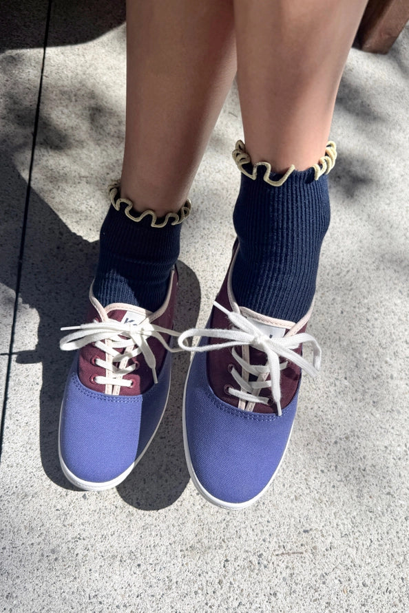 LE BON SHOPPE RUFFLED MODAL SOCKS - NAVY BLUE / BUTTER