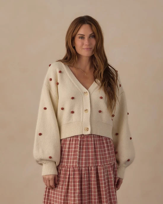RYLEE + CRU BOXY CROP BOBBLE CARDIGAN - RUBY