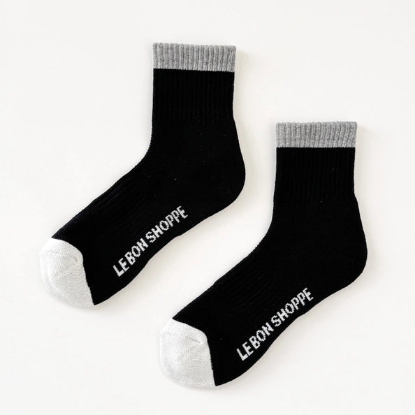 LE BON SHOPPE COLOR BLOCK GIRLFRIEND SOCKS - BLACK GREY