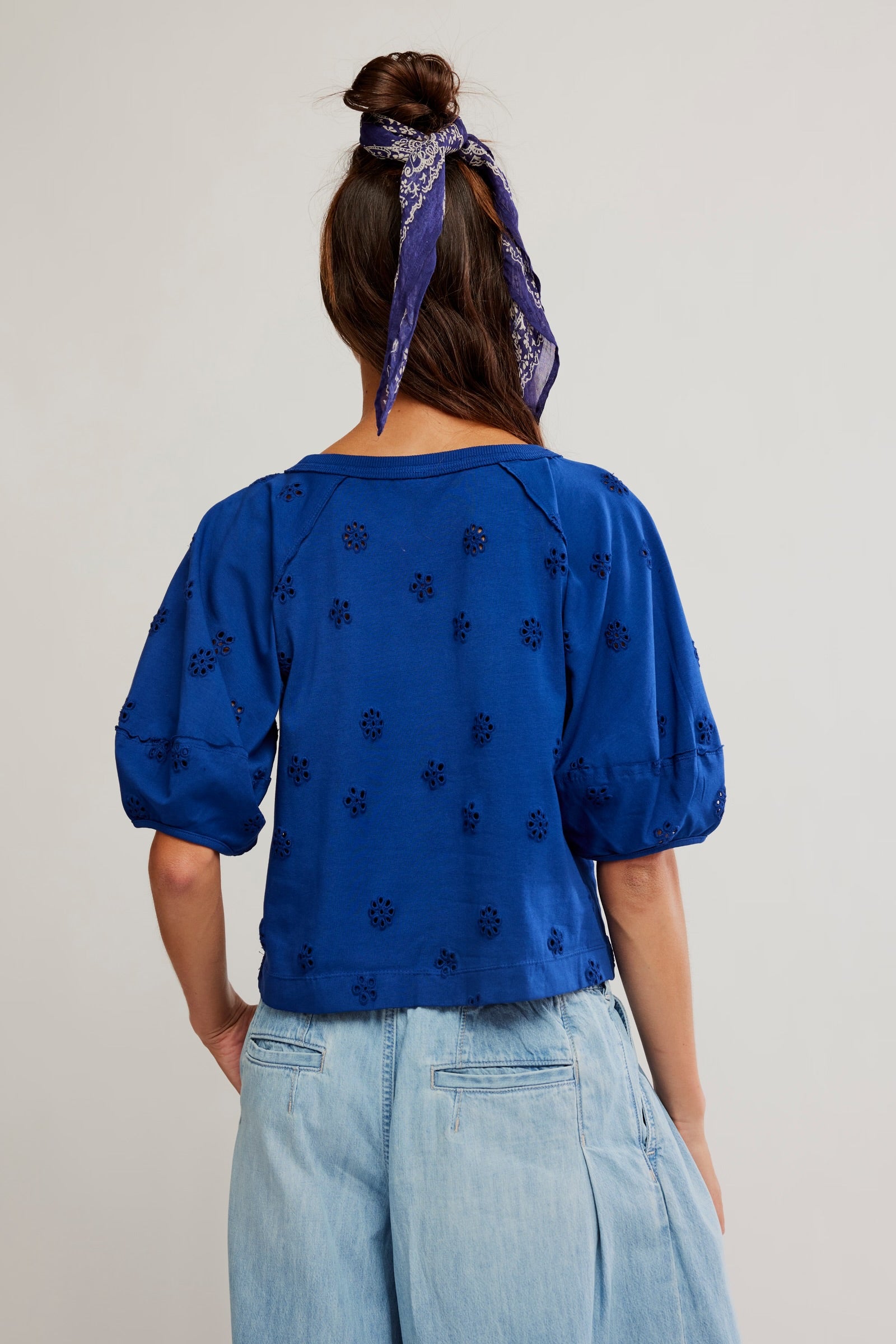 FREE PEOPLE JESSIE EYELET TEE - NAVY COMBO