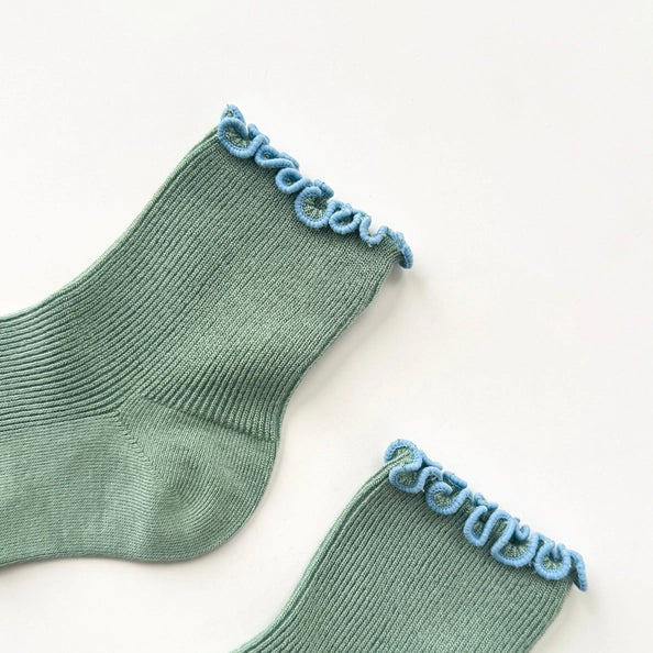 LE BON SHOPPE RUFFLED MODAL SOCKS - SEA GLASS / POWDER BLUE