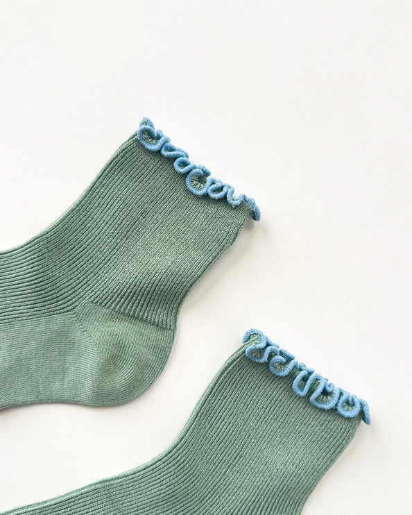 LE BON SHOPPE RUFFLED MODAL SOCKS - SEA GLASS / POWDER BLUE