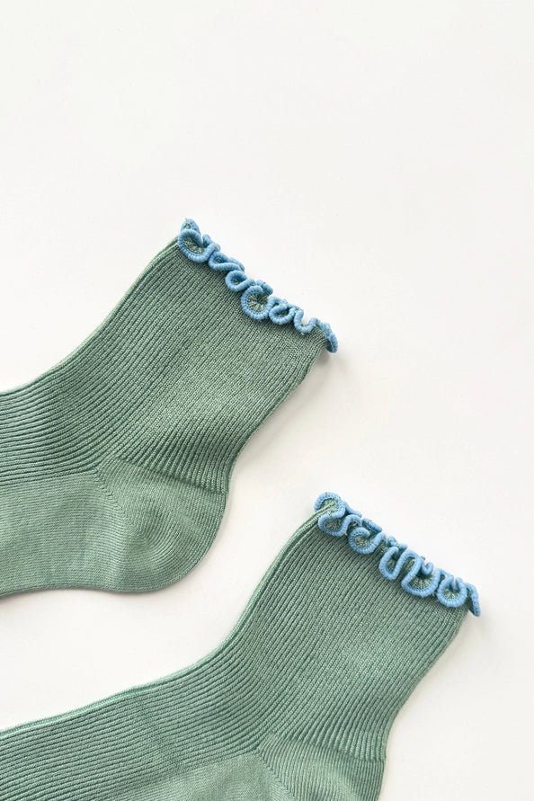 LE BON SHOPPE RUFFLED MODAL SOCKS - SEA GLASS / POWDER BLUE