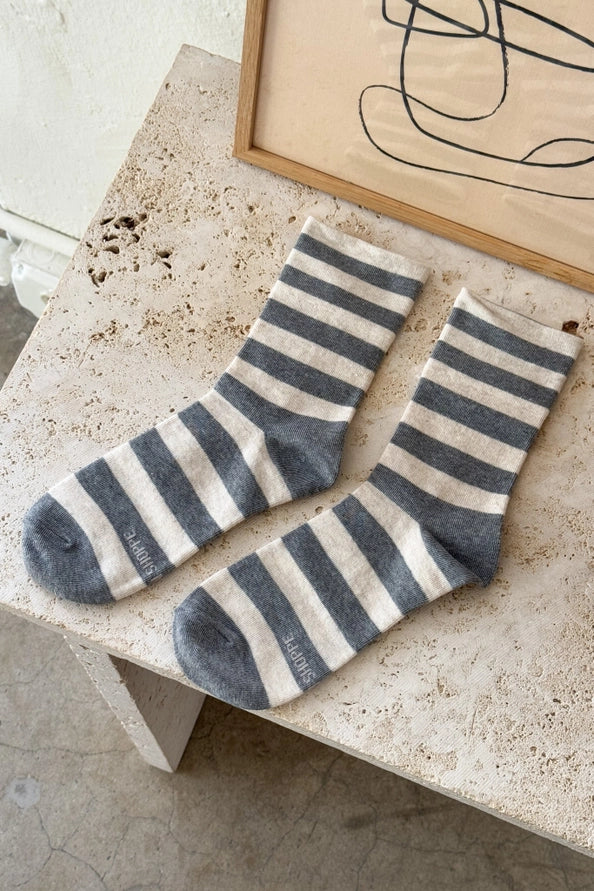 LE BON SHOPPE WALLY SOCKS - WIDE GREY STRIPE