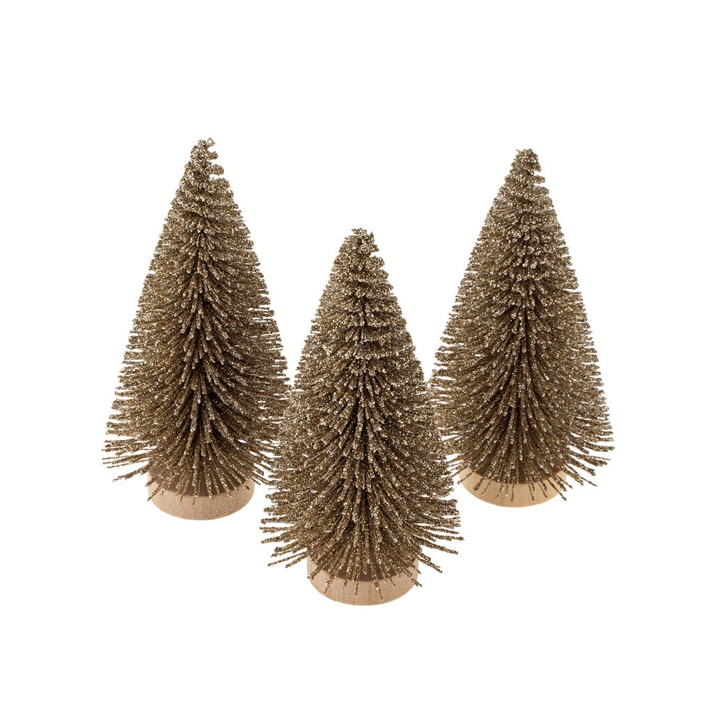 MINI GOLD BRUSH TREES - SET OF 3