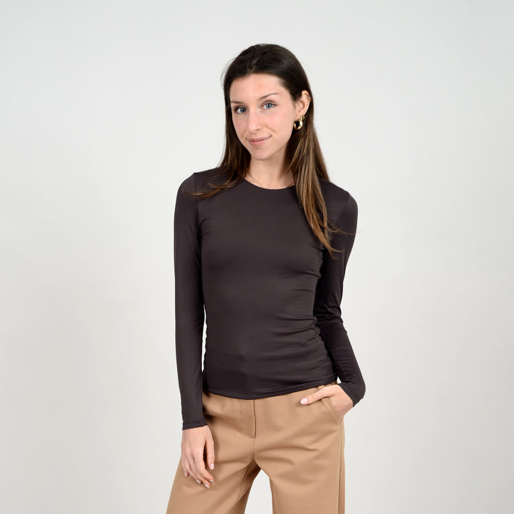 ROXI LONG SLEEVE TOP - DARK BROWN