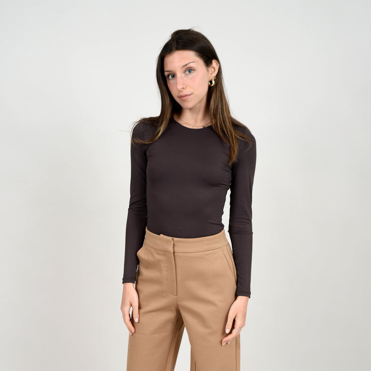 ROXI LONG SLEEVE TOP - DARK BROWN