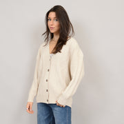 VEIRA LONG SLEEVE V NECK CARDIGAN - WHITE BEACH