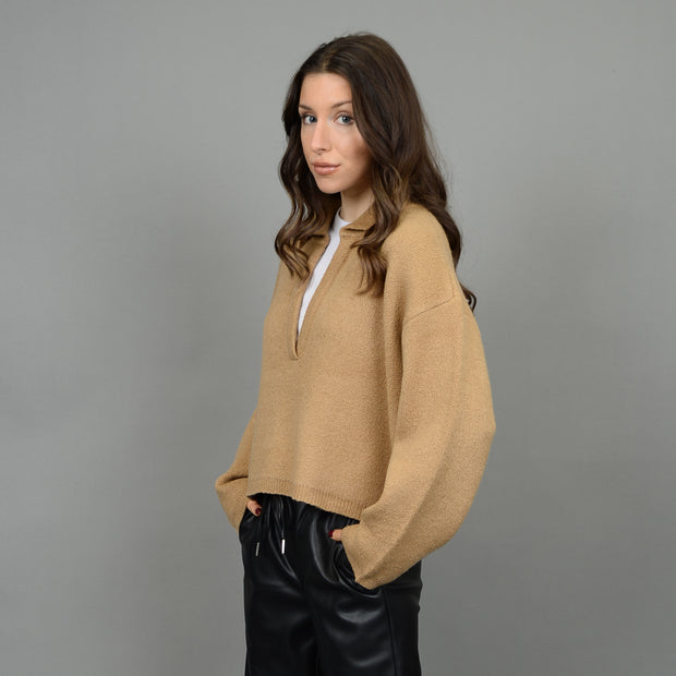 BAELA LONG SLEEVE JOHNNY NECK PULLOVER - CAMEL