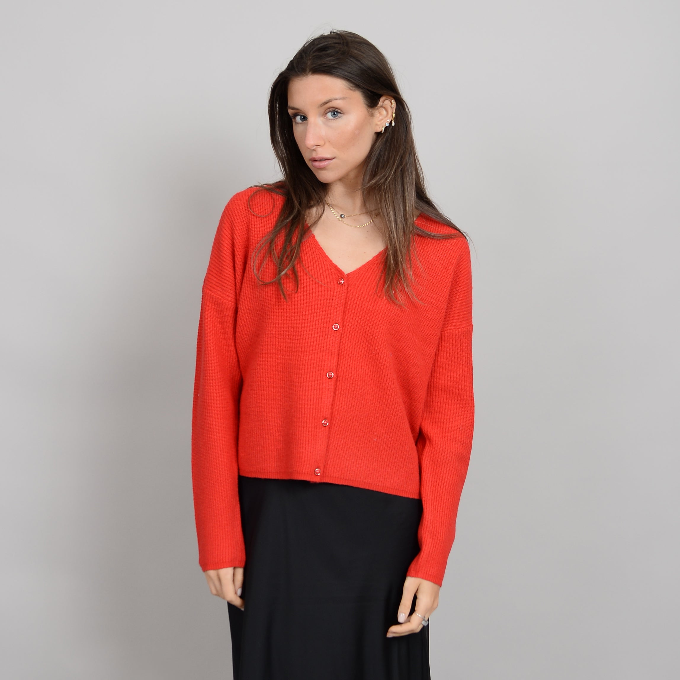 JENERA LONG SLEEVE CARDIGAN - RED