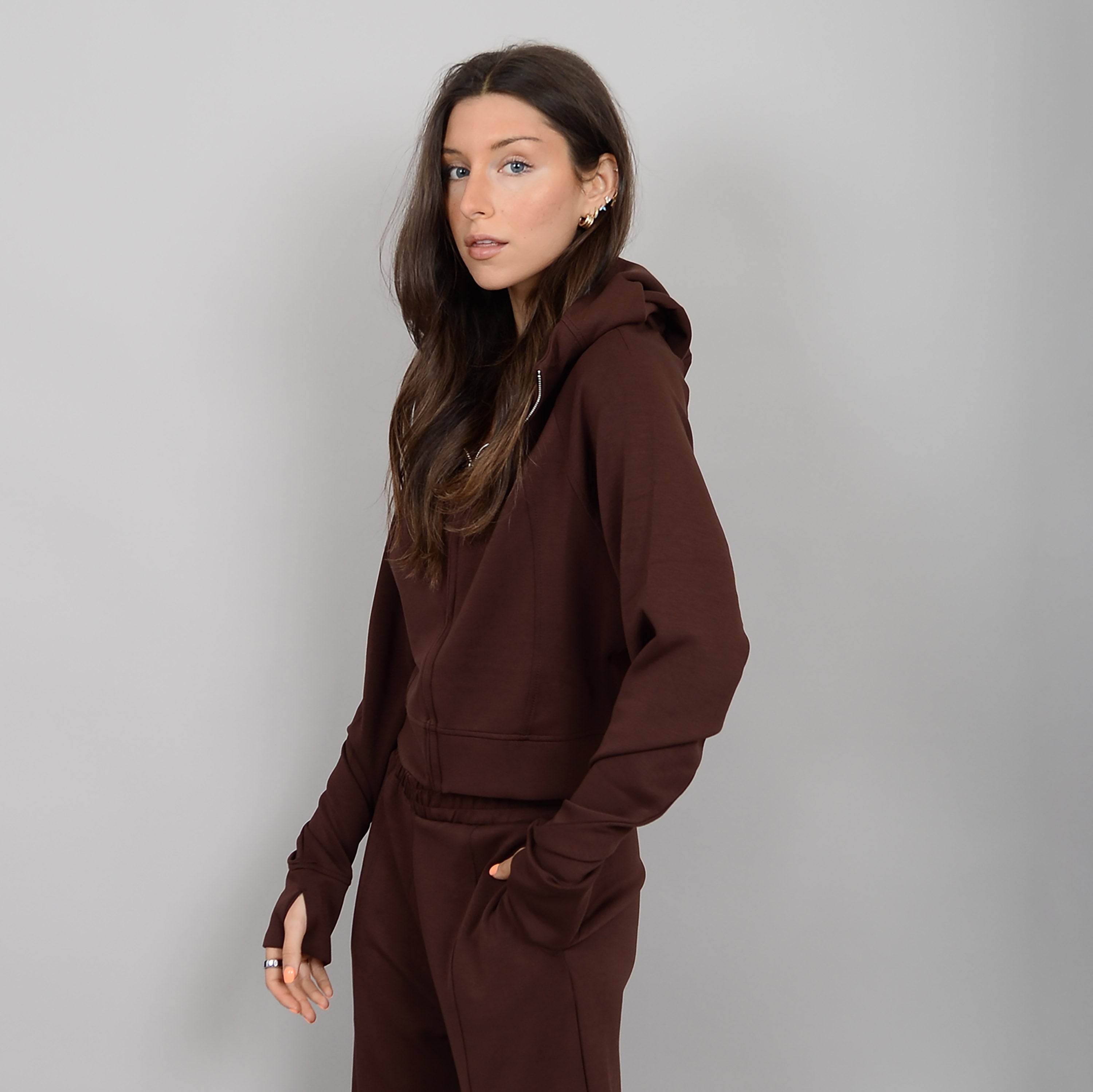 MAYA SUPER SOFT KNIT FULL ZIP HOODIE - CHOCOLATE - LAST SIZE XS