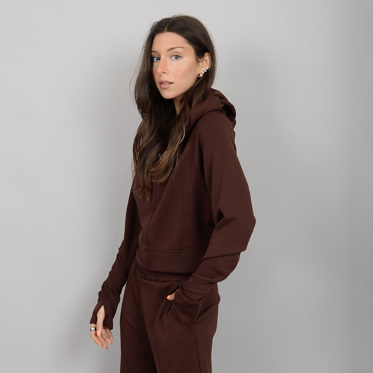 MAYA SUPER SOFT KNIT FULL ZIP HOODIE - CHOCOLATE