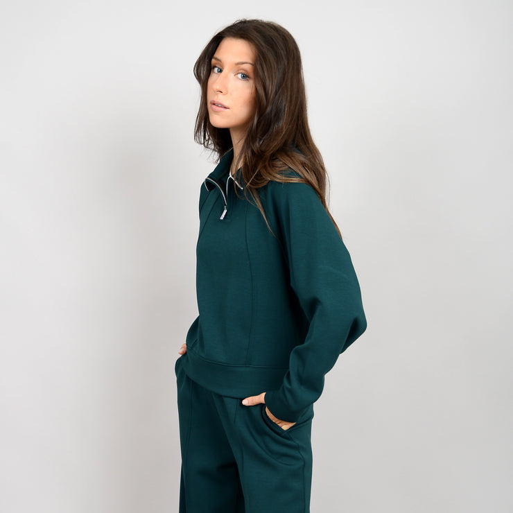 MAILYNA SUPER SOFT MODAL 1/4 ZIP HOODIE - JUNGLE GREEN