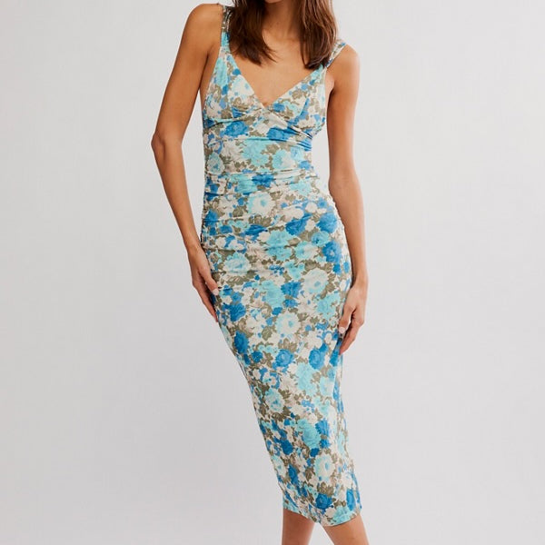 FREE PEOPLE LONG LIVE PRINTED MESH SLIP - BLUE COMBO