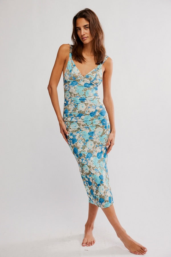 FREE PEOPLE LONG LIVE PRINTED MESH SLIP - BLUE COMBO