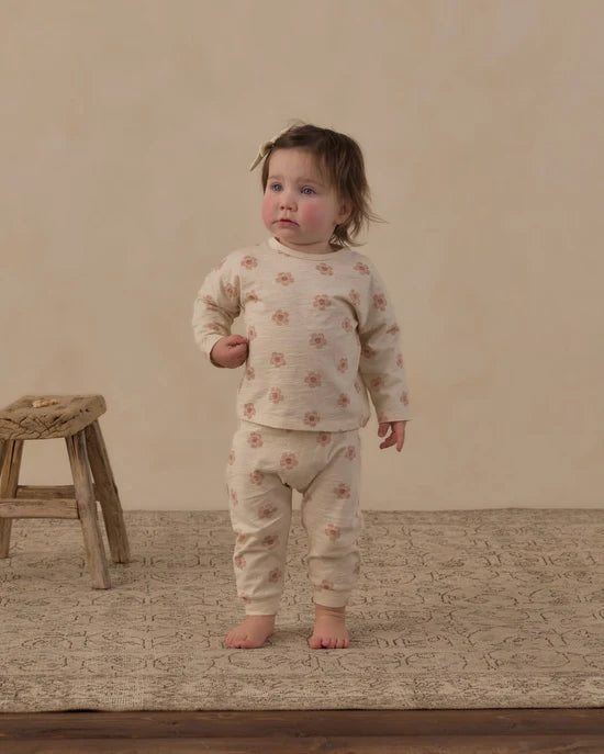 RYLEE + CRU LONG SLEEVE TEE + PANT SET - PINK DAISIES