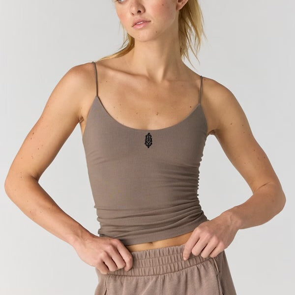 FREE PEOPLE SKINNY STRAP LOGO TANK - PEWTER
