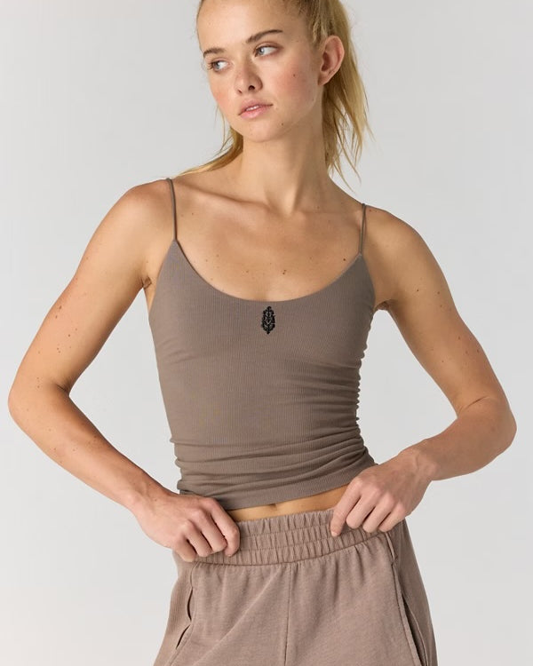 FREE PEOPLE SKINNY STRAP LOGO TANK - PEWTER