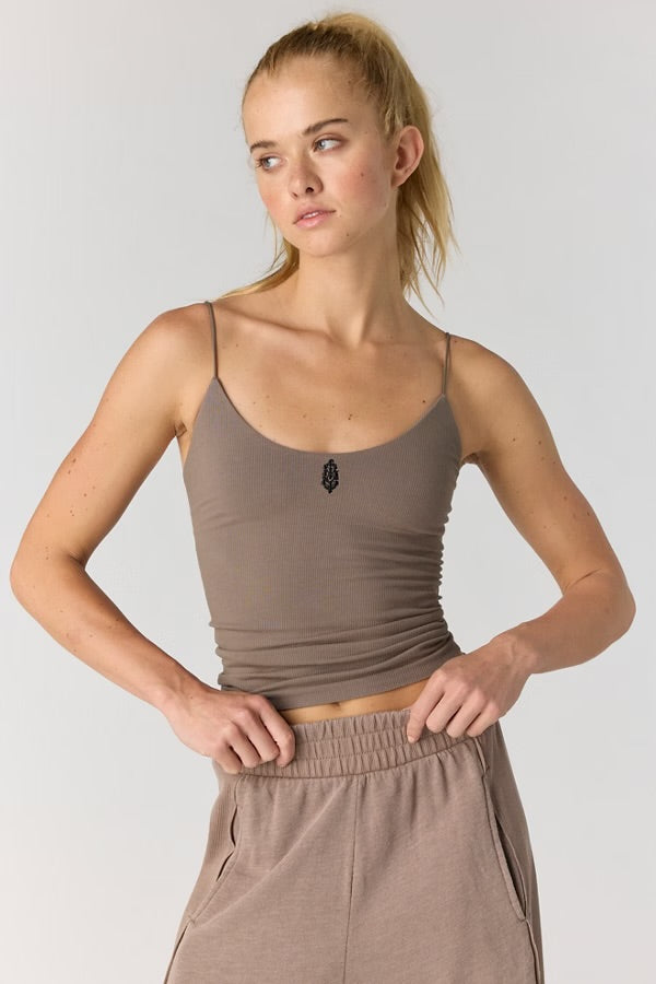 FREE PEOPLE SKINNY STRAP LOGO TANK - PEWTER