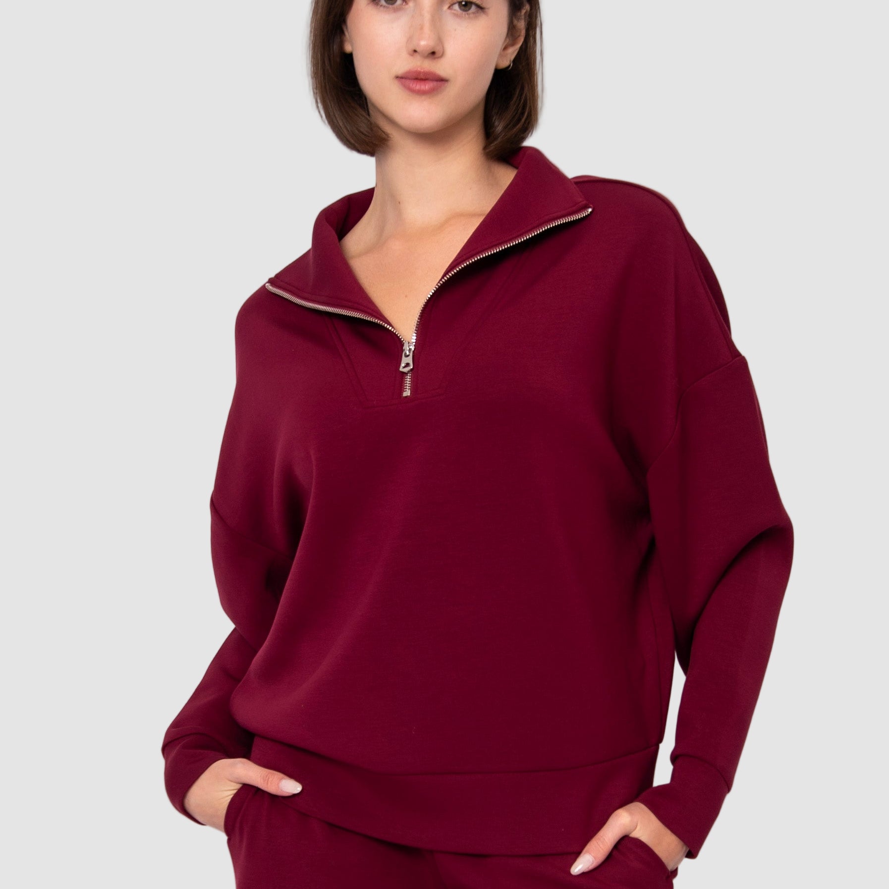 SEANNI SOFT KNIT HALF ZIP PULLOVER - OXBLOOD