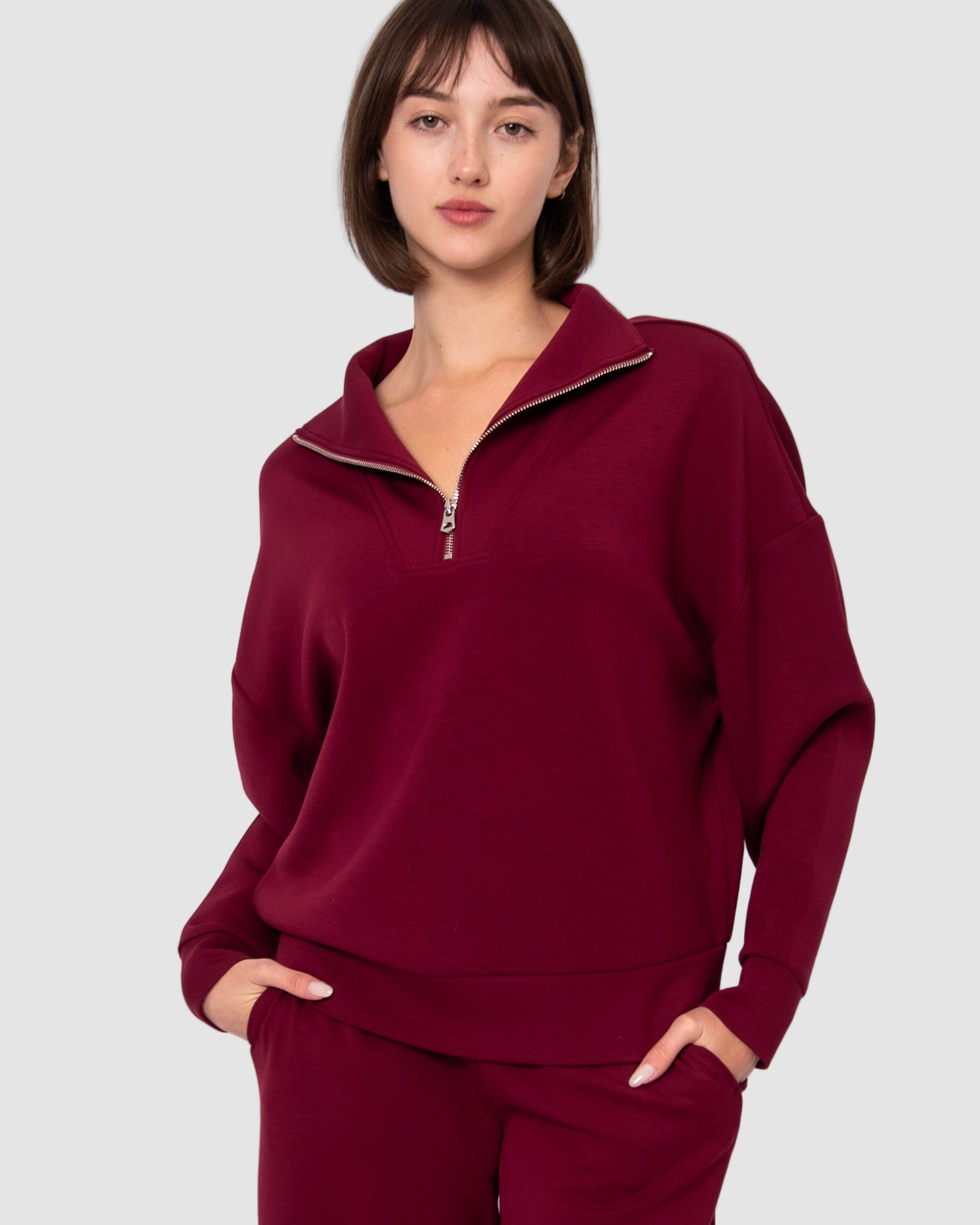 SEANNI SOFT KNIT HALF ZIP PULLOVER - OXBLOOD