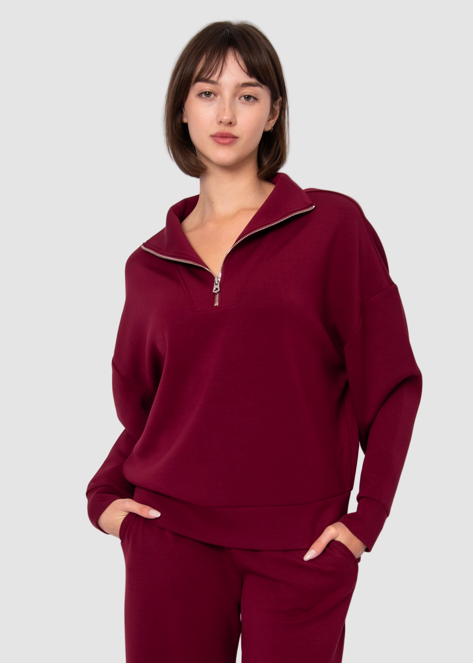 SEANNI SOFT KNIT HALF ZIP PULLOVER - OXBLOOD