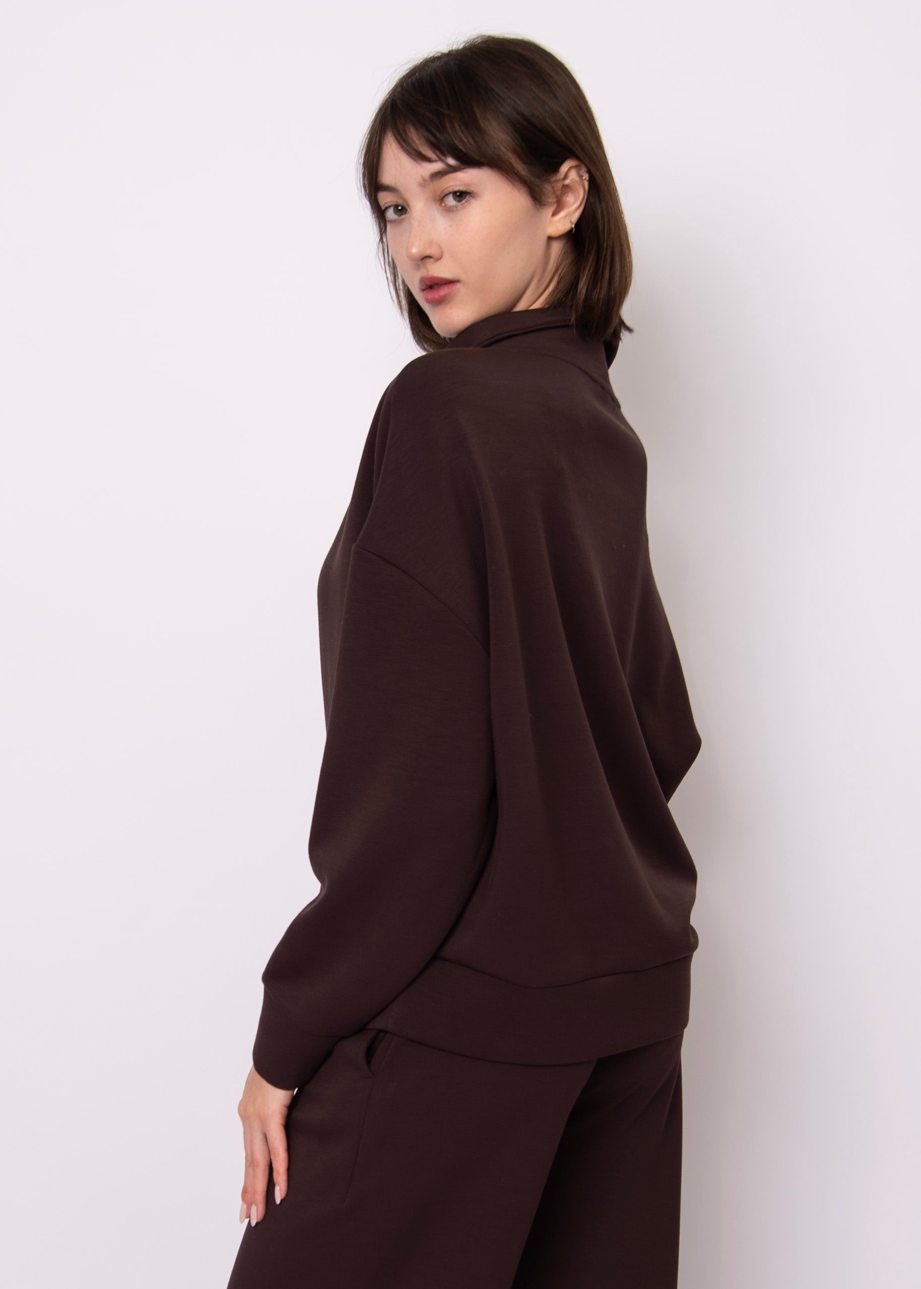 SEANNI SOFT KNIT HALF ZIP PULLOVER - BROWN