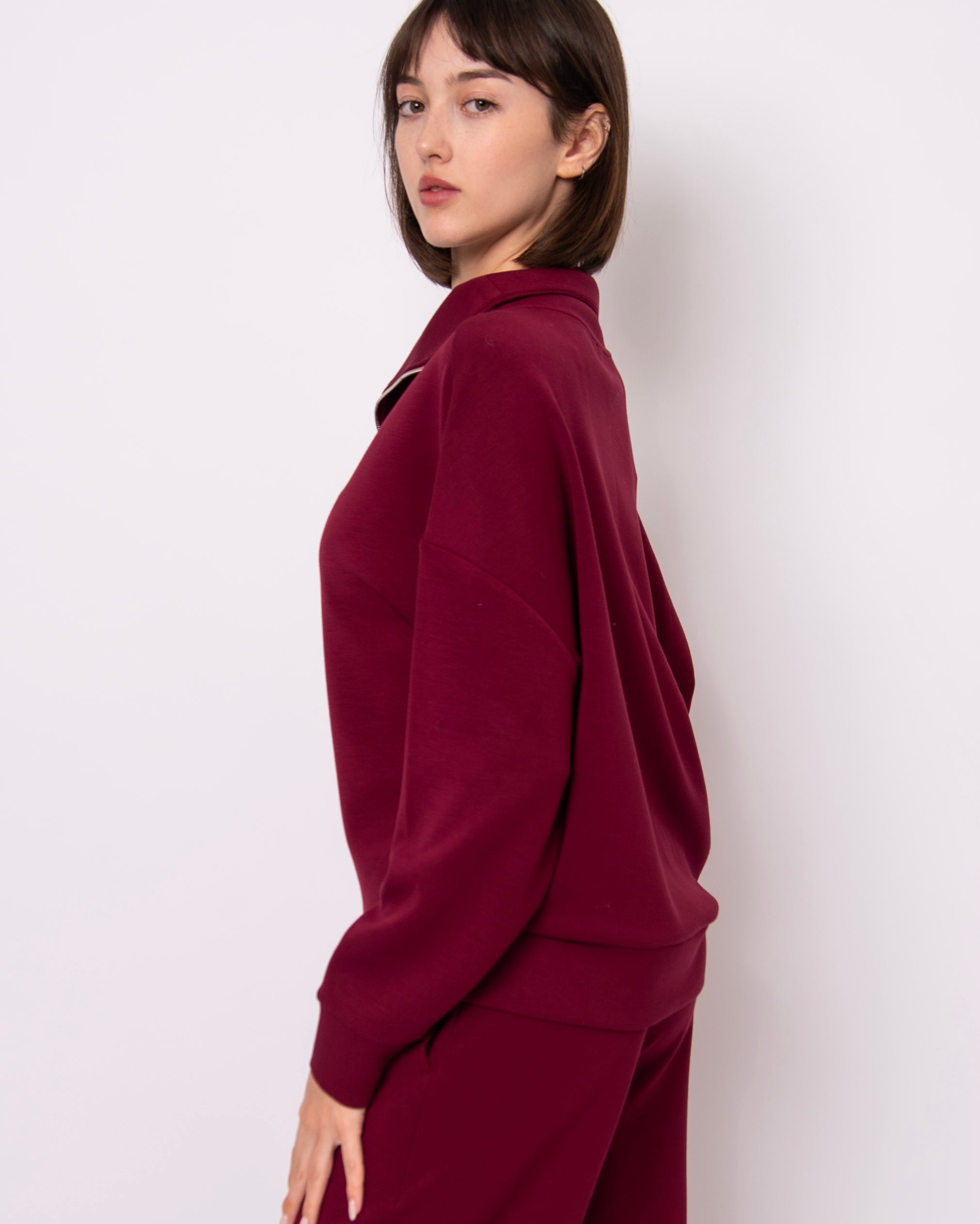 SEANNI SOFT KNIT HALF ZIP PULLOVER - OXBLOOD