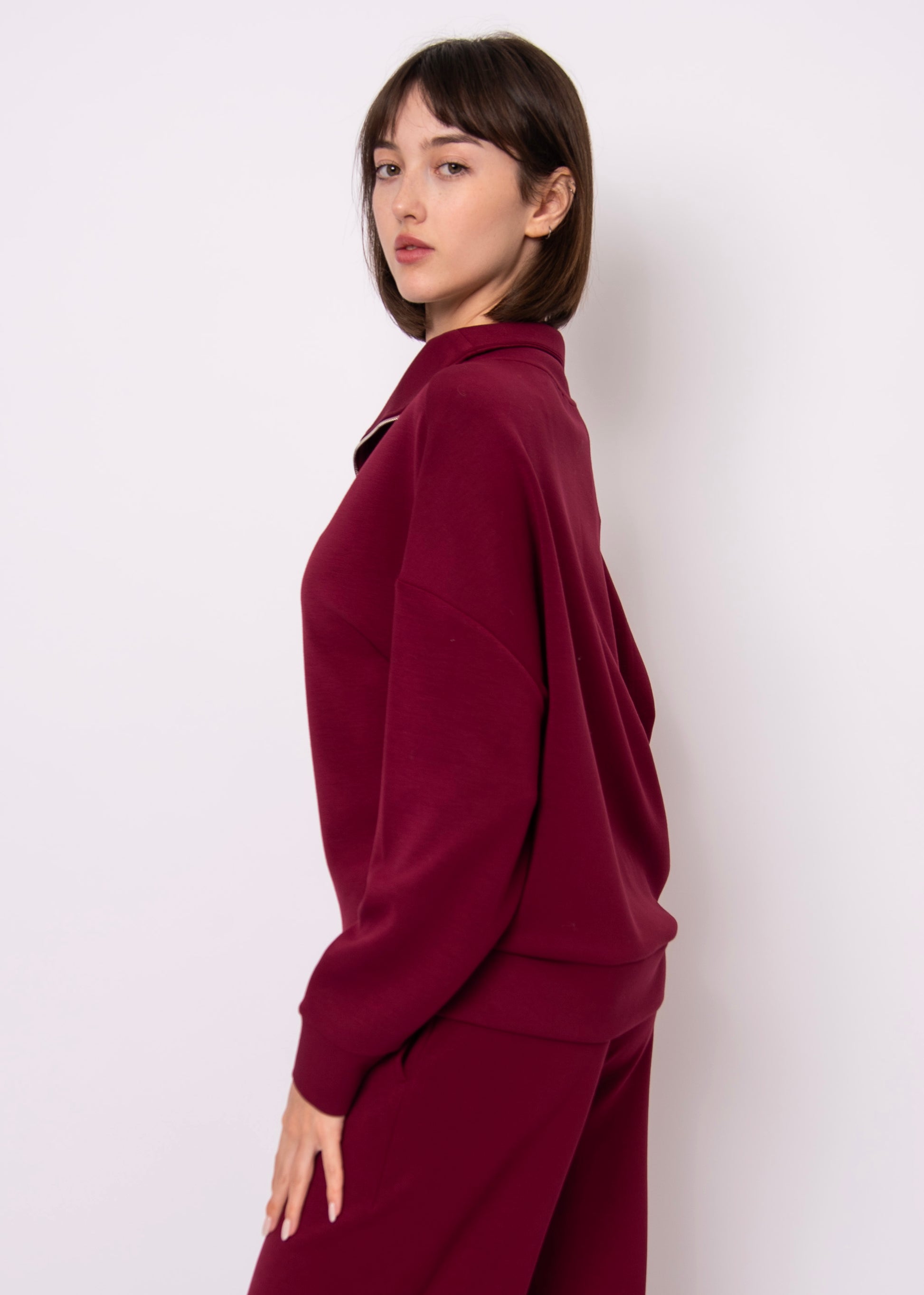 SEANNI SOFT KNIT HALF ZIP PULLOVER - OXBLOOD