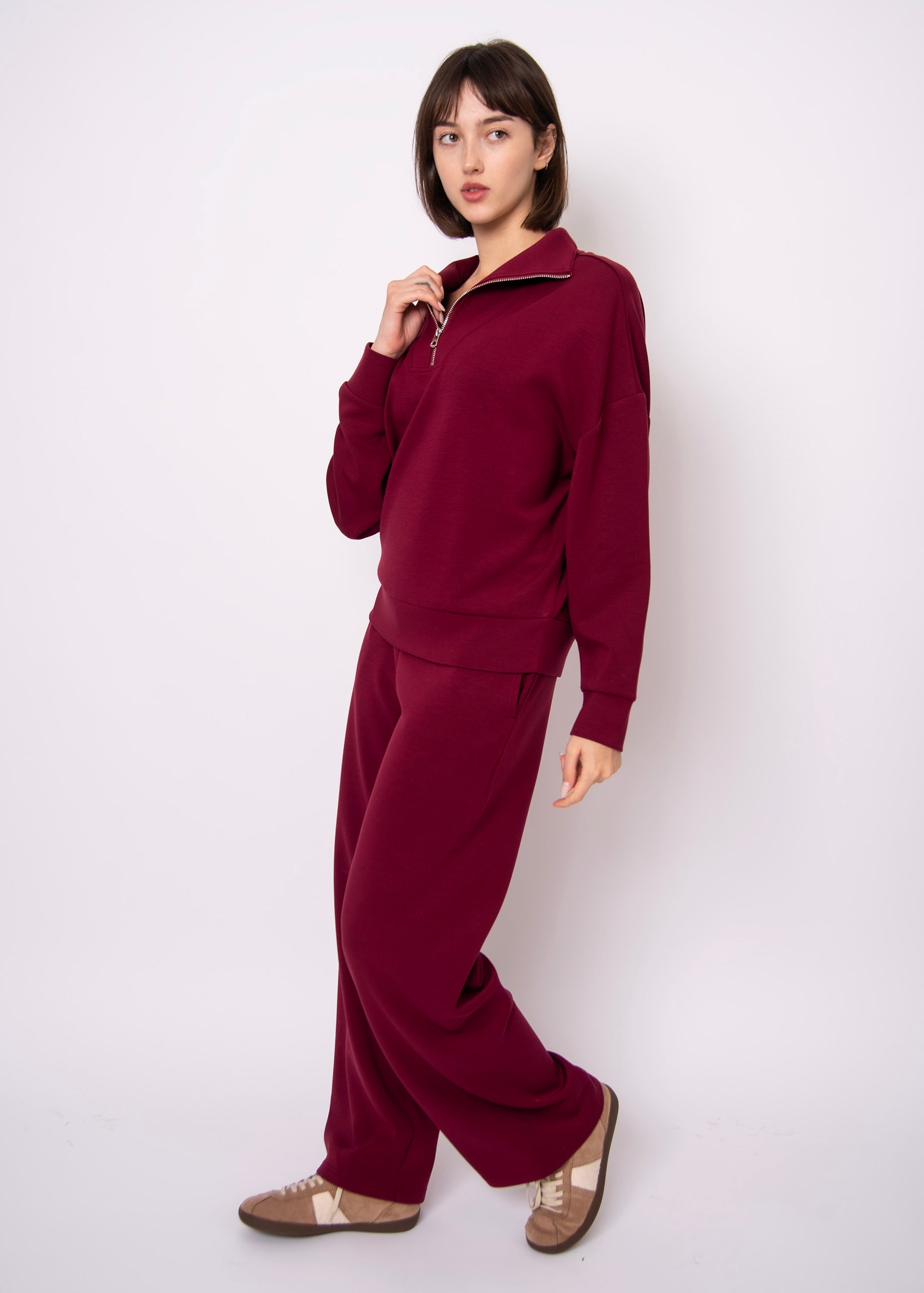 SEANNI SOFT KNIT HALF ZIP PULLOVER - OXBLOOD