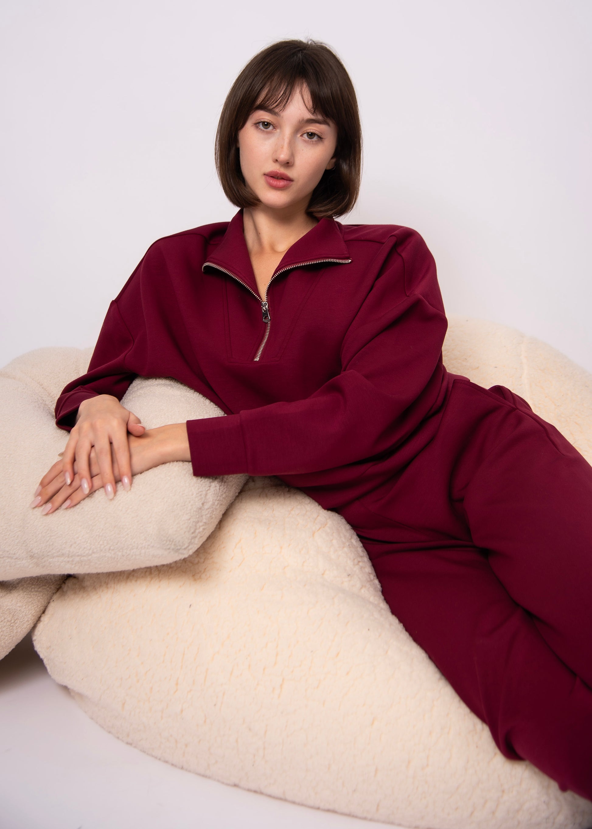 SEANNI SOFT KNIT HALF ZIP PULLOVER - OXBLOOD