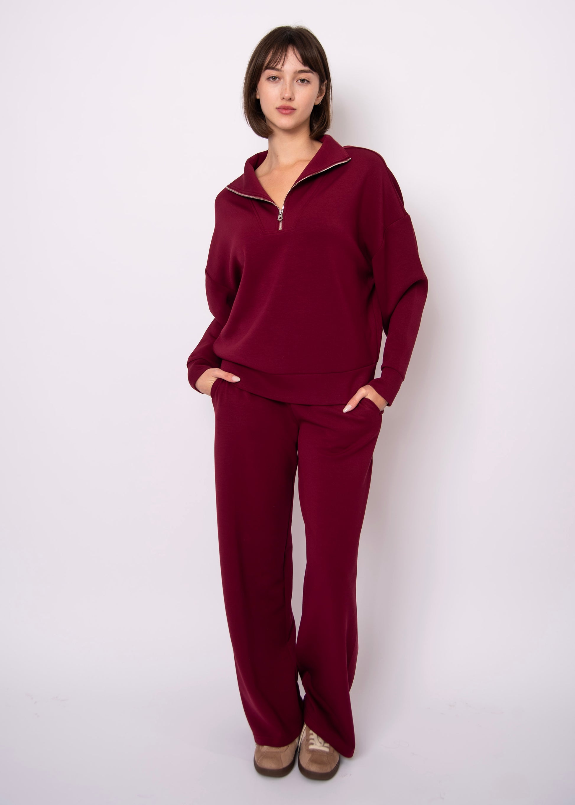 VICTORIA SOFT KNIT STRAIGHT LEG PANTS - OXBLOOD