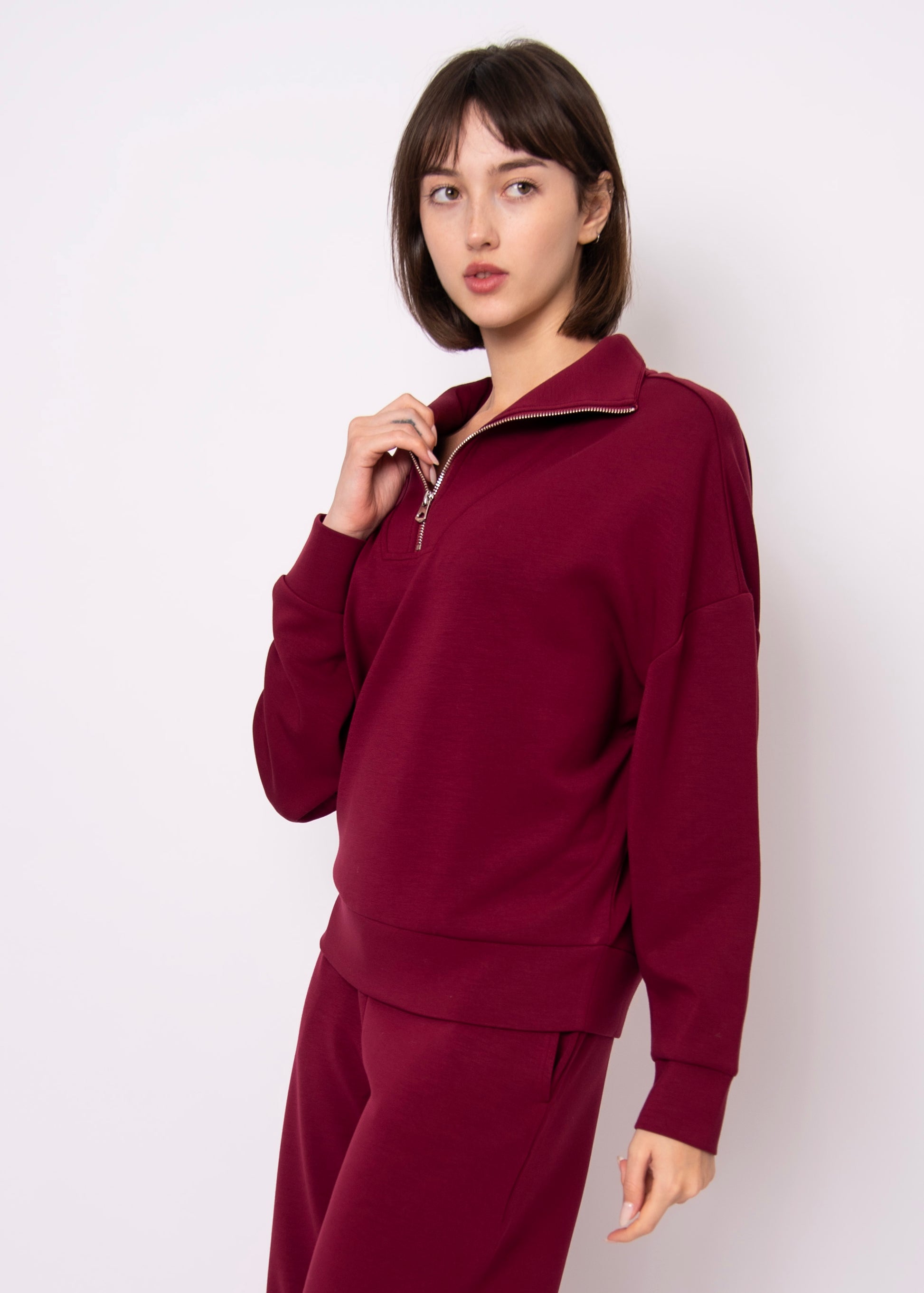 SEANNI SOFT KNIT HALF ZIP PULLOVER - OXBLOOD