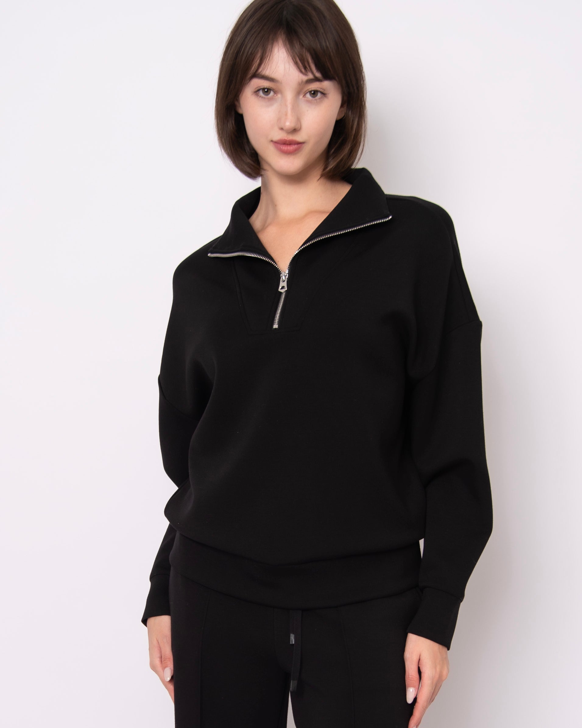 SEANNI SOFT KNIT HALF ZIP PULLOVER - BLACK