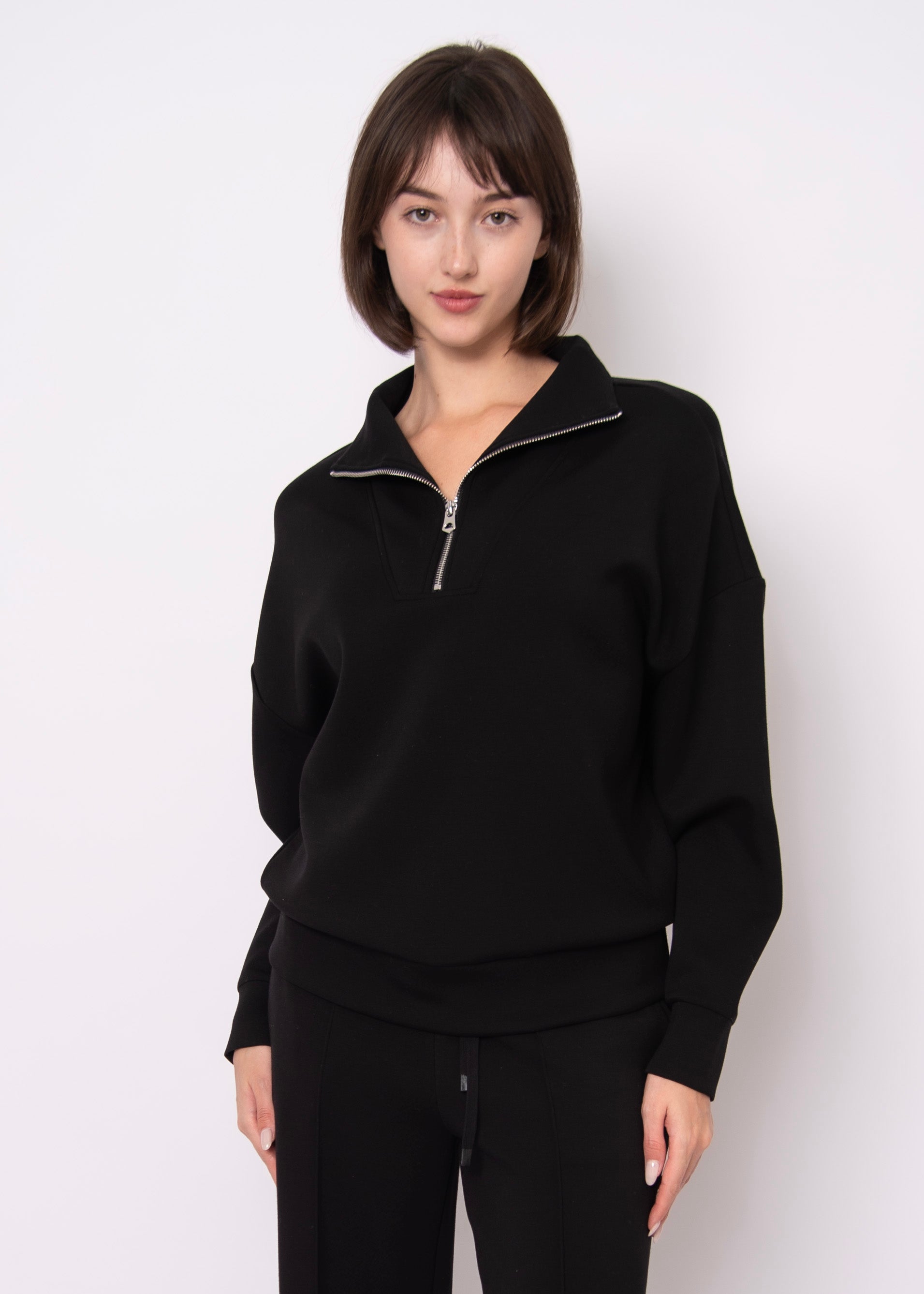 SEANNI SOFT KNIT HALF ZIP PULLOVER - BLACK